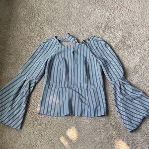 Striped Blue Women's Top with bell sleeves